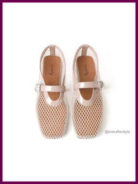 Mesh Ballet Flats Mary Jane Fishnet Shoes Comfy Slip-On Low Heel